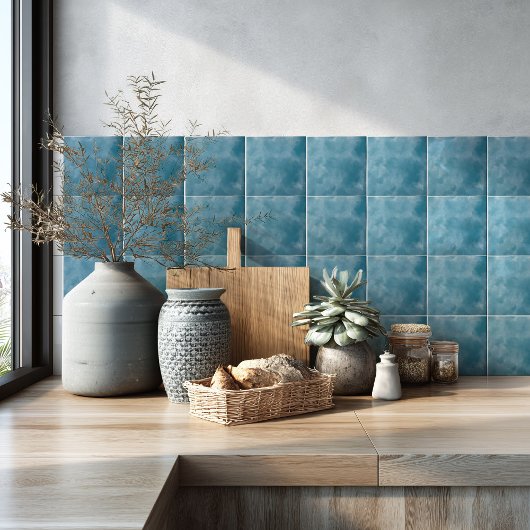Ocean Blue Watercolor Modern Coastal Kitchen タイル