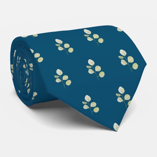 Ocean Blue with Green Leaves wedding Neck Tie ネクタイ (ロール)
