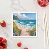 Ocean Boardwalk | Beach Waves Coastal スタンダードカクテルナプキン (インサイチュ)