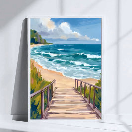 Ocean Boardwalk | Beach Waves Coastal ポスター