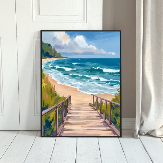 Ocean Boardwalk | Beach Waves Coastal ポスター