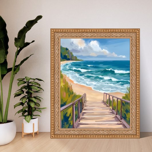 Ocean Boardwalk | Beach Waves Coastal ポスター