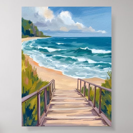Ocean Boardwalk | Beach Waves Coastal ポスター (正面)