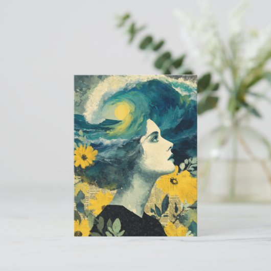 Ocean Brain Waves mixed media Collage ポストカード (スタンド正面)