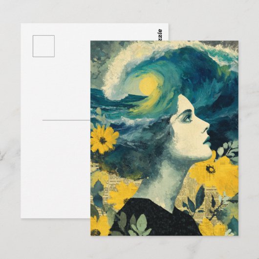 Ocean Brain Waves mixed media Collage ポストカード (正面/裏面)