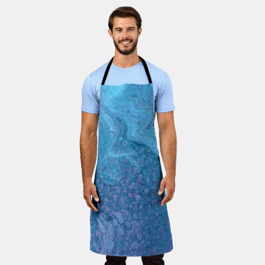 Ocean Breeze 3 Soft Blue Purple Abstract Apron エプロン (着用した状態)