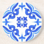 Ocean Breeze Ceramic Watercolor Blue Mosaic  コースター (正面)