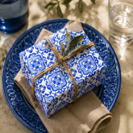 Ocean Breeze Ceramic Watercolor Blue Mosaic ラッピングペーパー