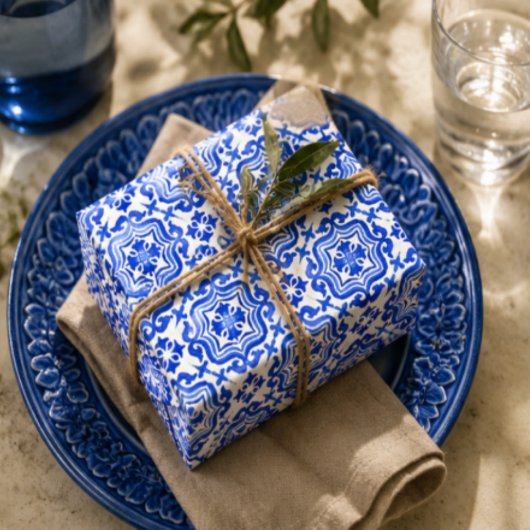 Ocean Breeze Ceramic Watercolor Blue Mosaic ラッピングペーパー