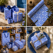 Ocean Breeze Ceramic Watercolor Blue Mosaic ラッピングペーパー