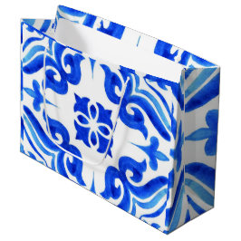 Ocean Breeze Ceramic Watercolor Blue Mosaic ラージペーパーバッグ