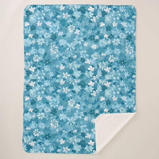 Ocean Breeze Floral Turquoise Botanical シェルパブランケット (正面)