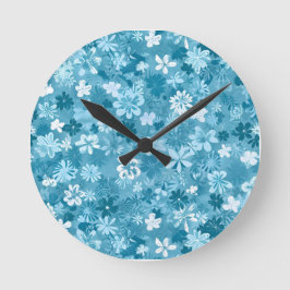 Ocean Breeze Floral Turquoise Botanical ラウンド壁時計