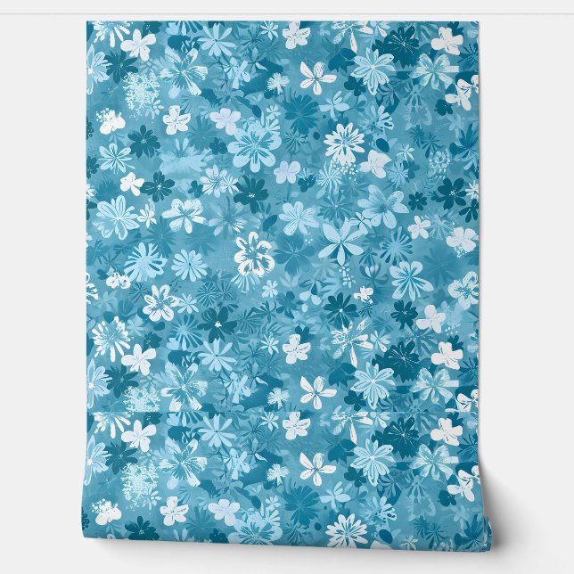Ocean Breeze Floral Turquoise Botanical 壁紙 (ほどく)