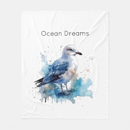 Ocean Breeze: Watercolor Seagull フリースブランケット (正面)