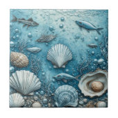 Ocean Bubble Aquatic Fish Seashell Underwater Art タイル (正面)