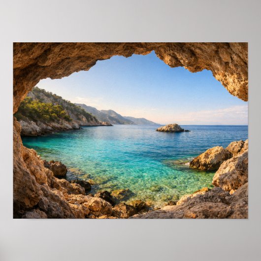Ocean Cave View Mediterranean Poster - Turquoise ポスター (正面)