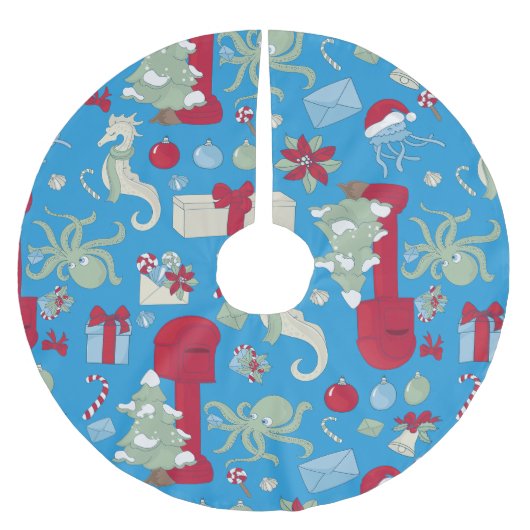 ocean christmas octopus mailbox santa jellyfish ブラッシュドポリエステルツリースカート (正面)