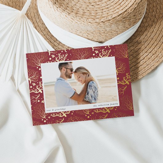 Ocean Coral Border | Horizontal Photo 箔シーズンカード