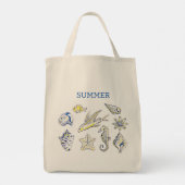Ocean creatures blue and yellow トートバッグ (裏面)