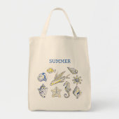 Ocean creatures blue and yellow トートバッグ (正面)