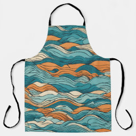 Ocean Currents: Stylized Wave Pattern エプロン