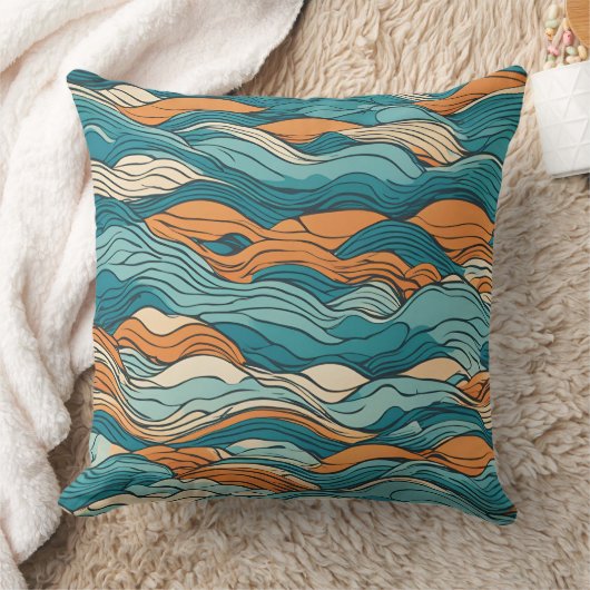 Ocean Currents: Stylized Wave Pattern クッション (ブランケット)