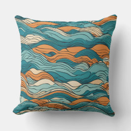 Ocean Currents: Stylized Wave Pattern クッション