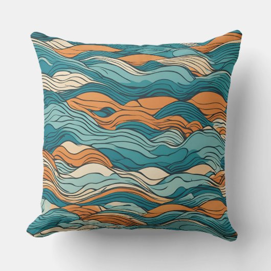 Ocean Currents: Stylized Wave Pattern クッション (正面)