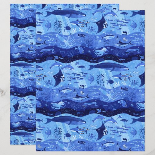 Ocean Depth Zones - Marine Animals Scrapbook Paper (正面/裏面)