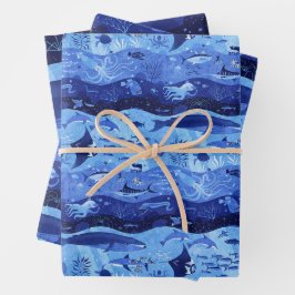 Ocean Depth Zones - Undersea Animals Set of Three  ラッピングペーパーシート