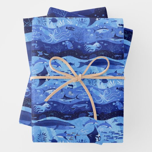 Ocean Depth Zones - Undersea Animals Set of Three  ラッピングペーパーシート (インサイチュ)