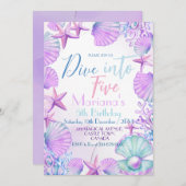 Ocean Dive into Five Girl Birthday Party 招待状 (正面/裏面)