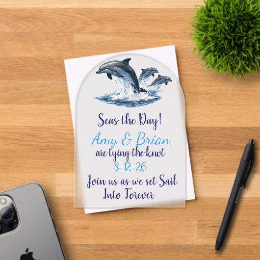 Ocean Dolphin Wedding Invite Seas the Day アクリル招待状 (インサイチュ (招待状))