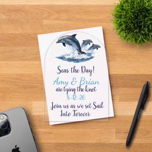 Ocean Dolphin Wedding Invite Seas the Day アクリル招待状 (インサイチュ (招待状))