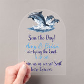 Ocean Dolphin Wedding Invite Seas the Day アクリル招待状 (インサイチュ (ポータブル))