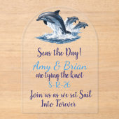 Ocean Dolphin Wedding Invite Seas the Day アクリル招待状 (正面)