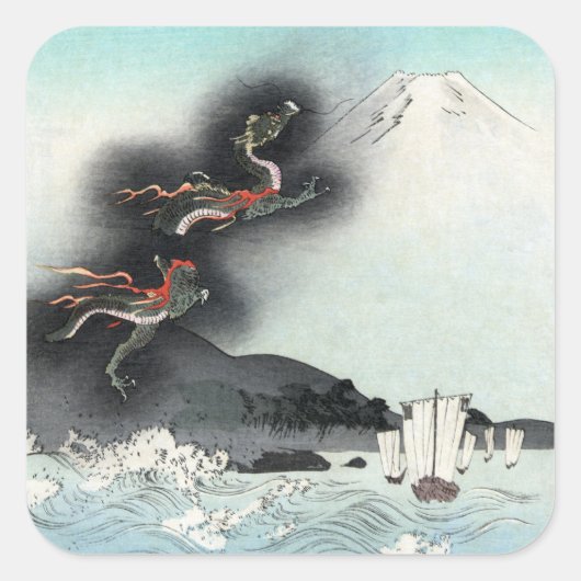Ocean Dragon Rising to Mt. Fuji HOKUSAI Ukiyo-e スクエアシール (正面)