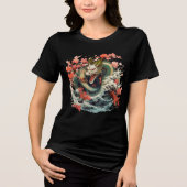 Ocean Dragon with Sakura and Waves トライブレンドTシャツ (正面)