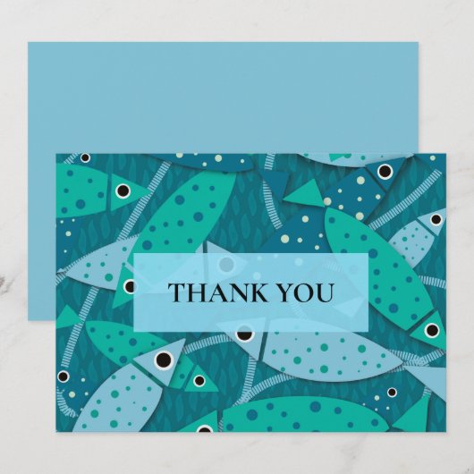Ocean Fish Pattern Flat Thank You Card サンキューカード (正面/裏面)