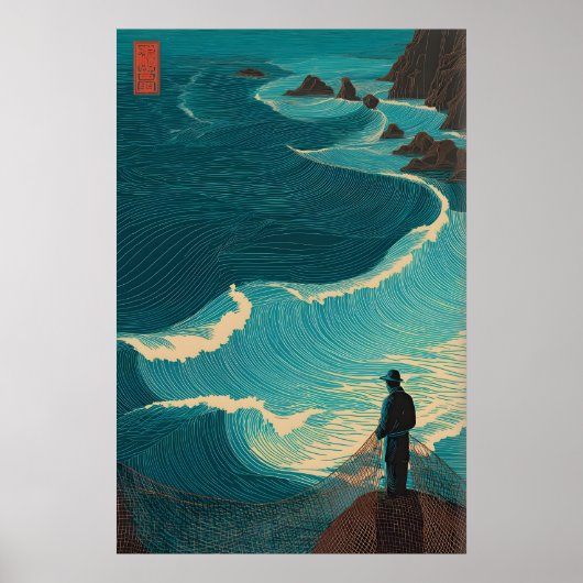 Ocean Fisherman Wall Art - Lone Angler with ポスター (正面)
