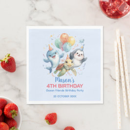 Ocean Friends Birthday Paper Napkin スタンダードランチョンナプキン