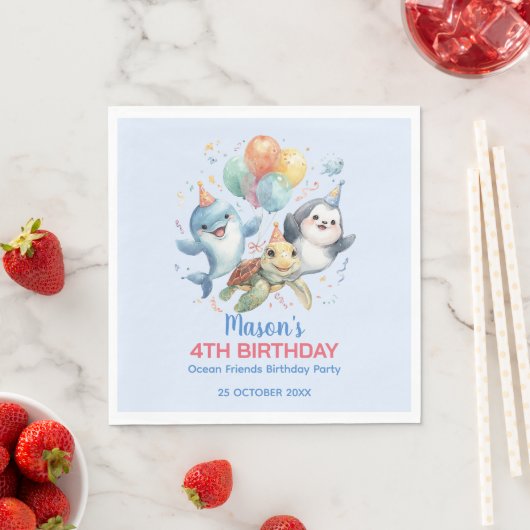 Ocean Friends Birthday Paper Napkin スタンダードランチョンナプキン (インサイチュ)