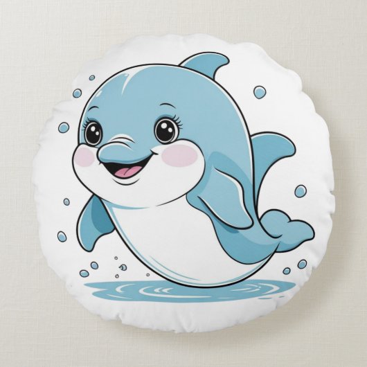 Ocean Friends Cute Sea Creatures Dolphin  ラウンドクッション (正面)