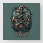 Ocean Grave Kraken Anchor Dark Fantasy スクエア壁時計 (正面)