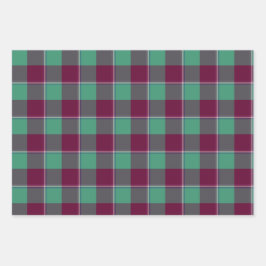 Ocean Green and Mulberry Wood Plaid Burgundy ラッピングペーパーシート