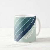 Ocean Green Nostalgic Striped with Name コーヒーマグカップ (正面右)
