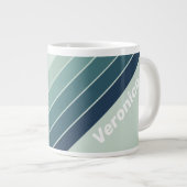 Ocean Green Nostalgic Striped with Name ジャンボコーヒーマグカップ (正面右)