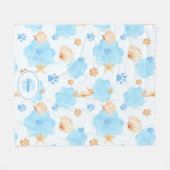 Ocean-Inspired Paw Print Pattern with Seahorses フリースブランケット (正面(横))