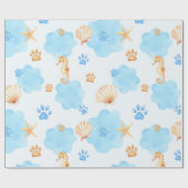 Ocean-Inspired Paw Print Pattern with Seahorses ラッピングペーパー (フラット)